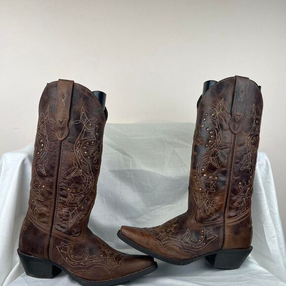 Laredo 52033 Brown/Rust Leather Cross Point Western Boots Women's Size 7.5 - Picture 1 of 8